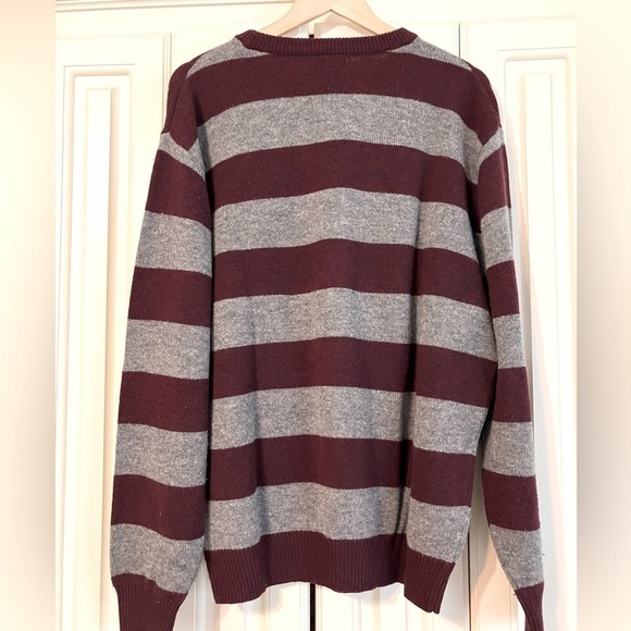 JoS. A. Bank Lambs Wool Blend Burgundy Gray Striped Crew Neck Sweater XL - Picture 1 of 3